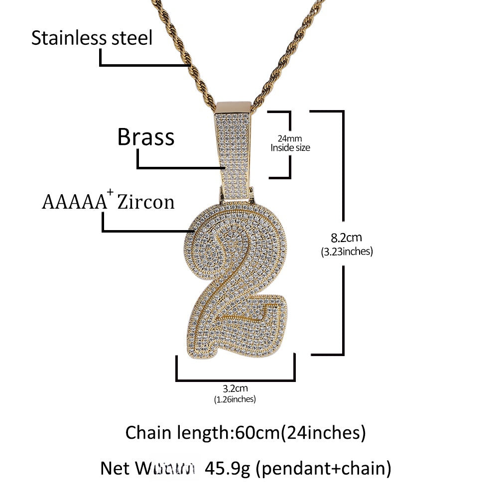 Number pendant size guide with 24 inch stainless steel twist chain product image