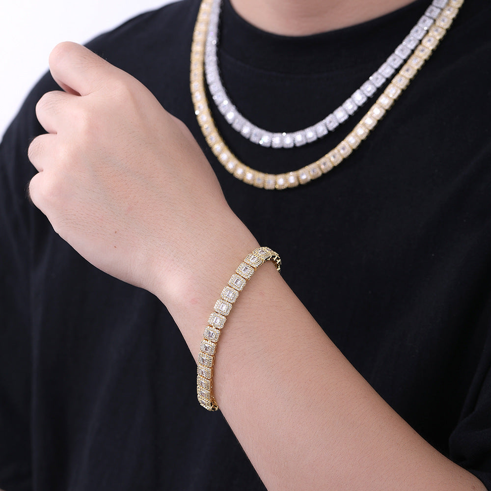 8mm Iced Cuban Link Chain Bracelet & Necklace, Geometric Zircon, Unisex Hip Hop Jewelry