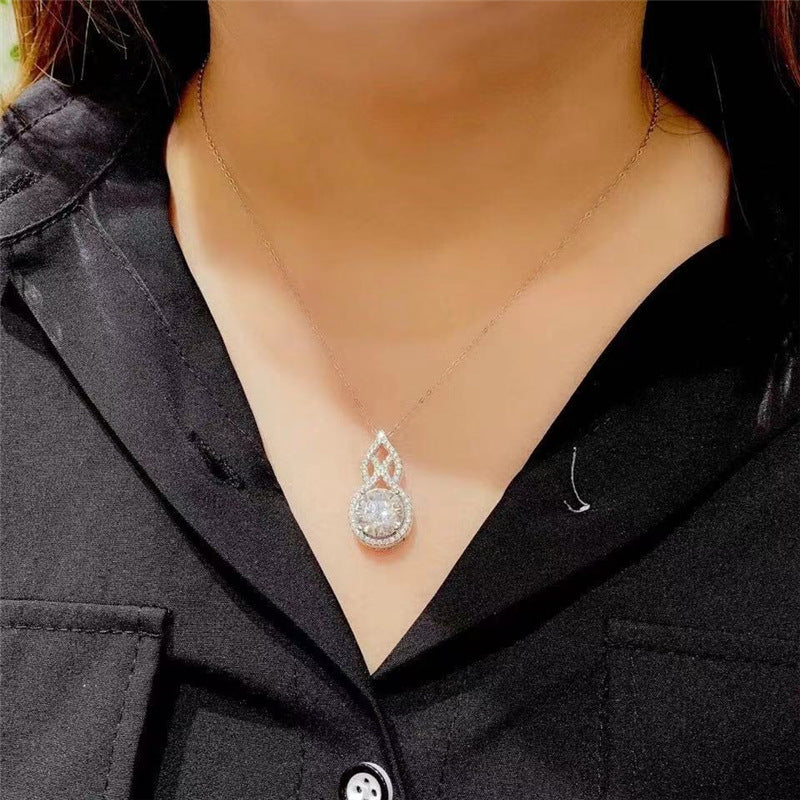 Moissanite Gourd Pendant Necklace for Women, D Color VVS1 Halo Pendant, 1 Carat or 2 Carat product image