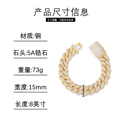 Cubic Zirconia Cuban Link Bracelet, Iced Hip Hop Bracelet for Men and Women