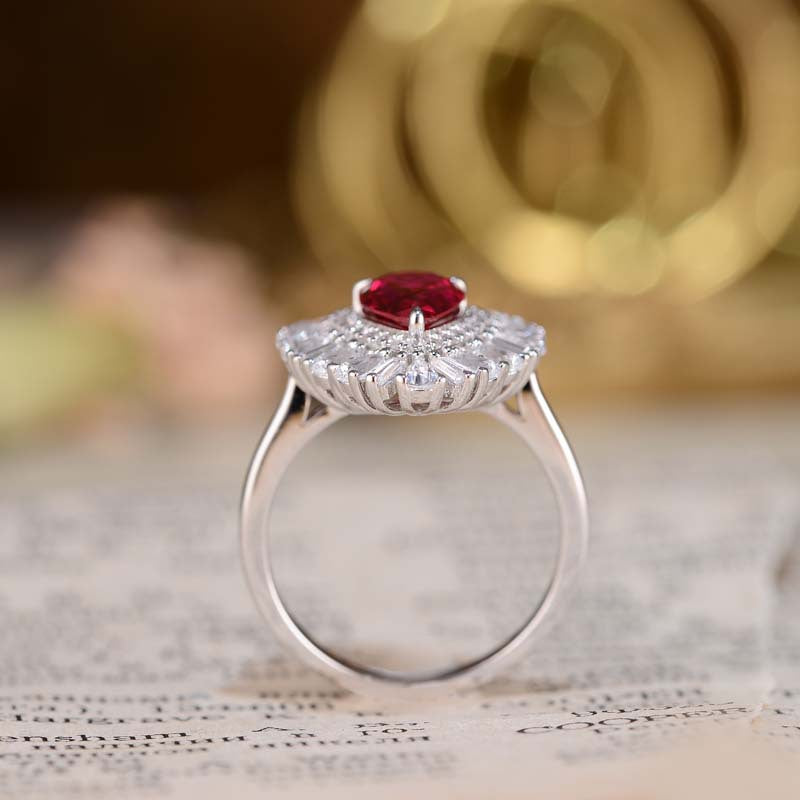 Lab-Created Ruby Halo Ring, Pear-Shaped 18K Gold Plated S925 Silver product image