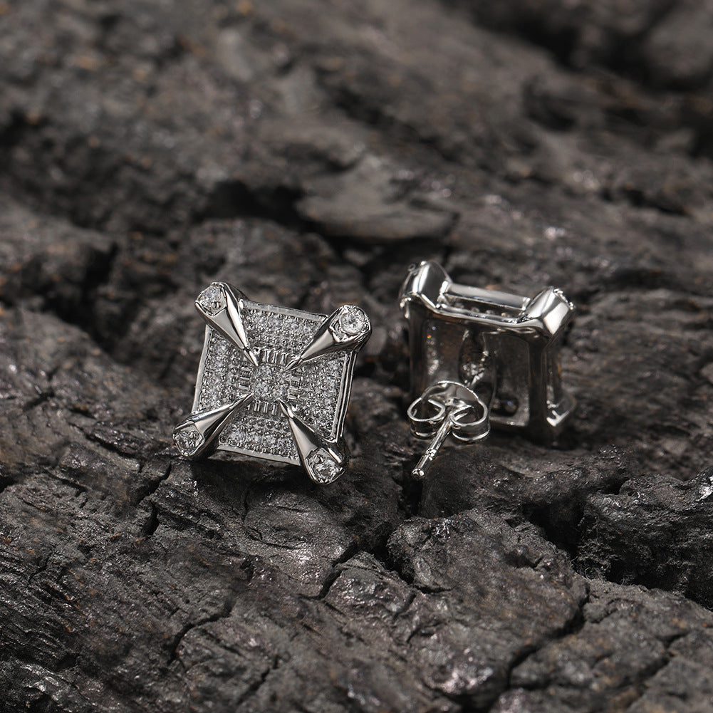 Square Cubic Zirconia Stud Earrings for Women & Men - Hip Hop Statement Earrings in Gold, Silver & Rose Gold