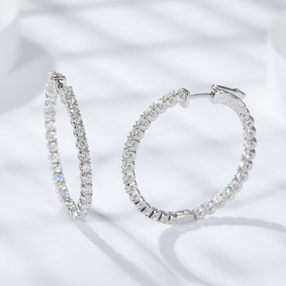 S925 Sterling Silver Hoop Earrings with Clear Stone Pave Detail