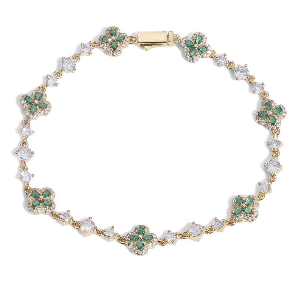 Clover and Pear CZ Link Hip Hop Bracelet with Copper Base - CHA426 product image