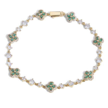 Clover and Pear CZ Link Hip Hop Bracelet with Copper Base - CHA426