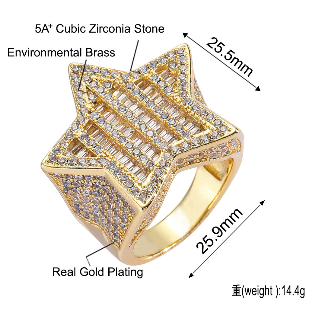 Hip Hop Star Cubic Zirconia Ring for Men