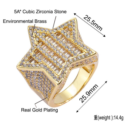 Hip Hop Star Cubic Zirconia Ring for Men