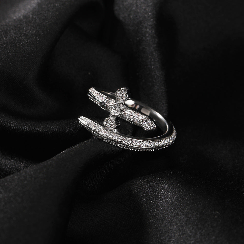 Vintage Sword Cubic Zirconia Ring for Women & Men - Oval Statement Gold, Silver & Black Purple Ring