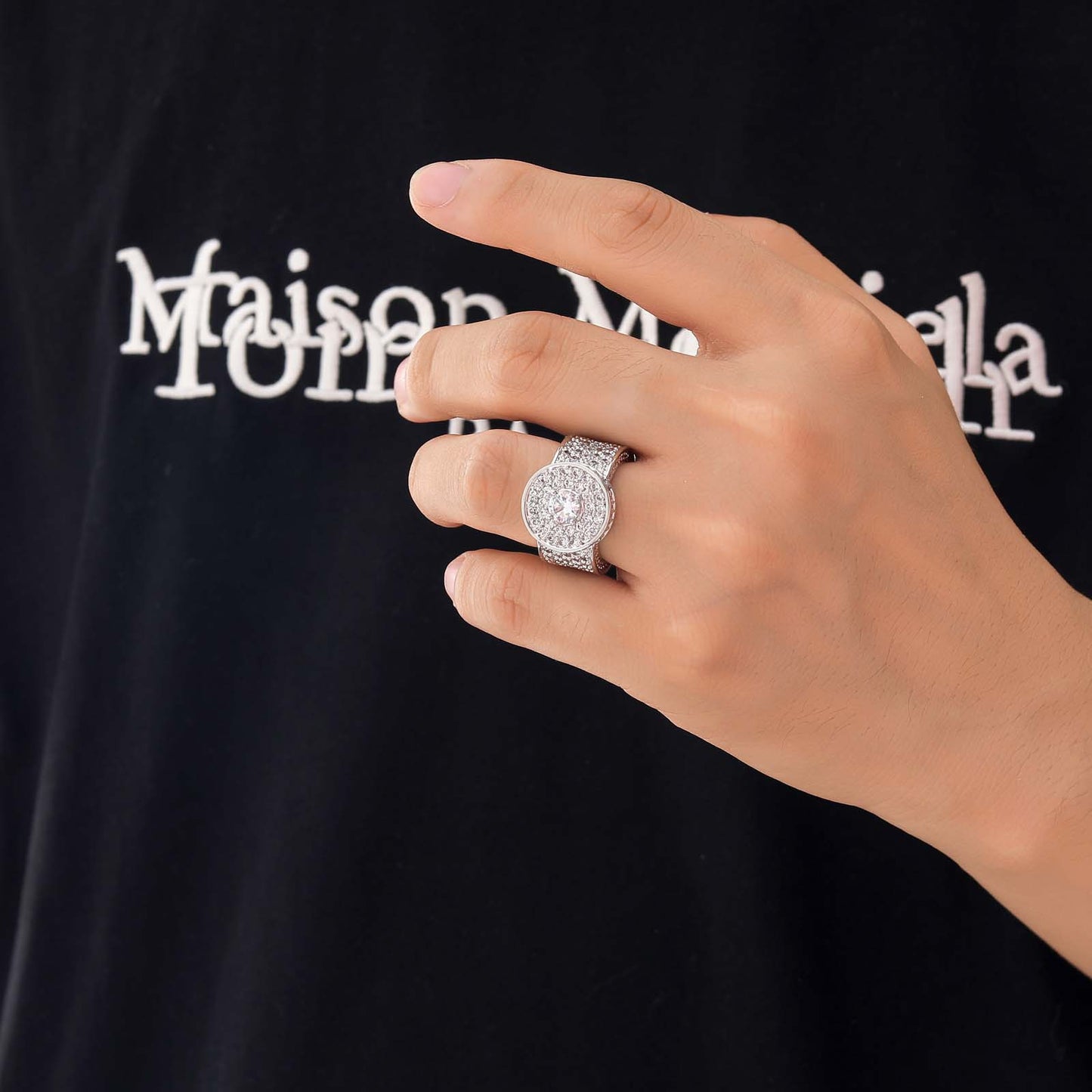 Hip Hop Light Luxury Fashion Cubic Zirconia Ring for Men