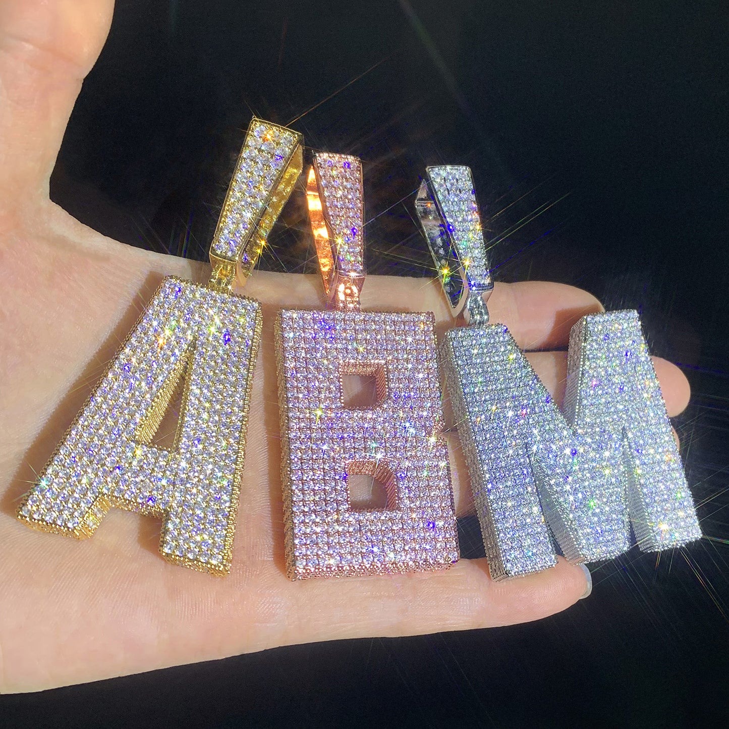 Iced Out Letter Pendant Necklace Unisex Hip Hop Statement Chain