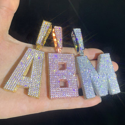 Iced Out Letter Pendant Necklace Unisex Hip Hop Statement Chain