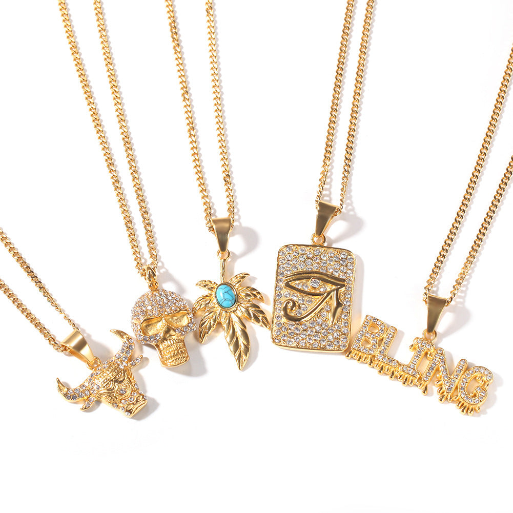 Iced BLING Letter Pendant Necklace for Women, Gold Plated Stainless Steel Hip Hop Chain Necklace