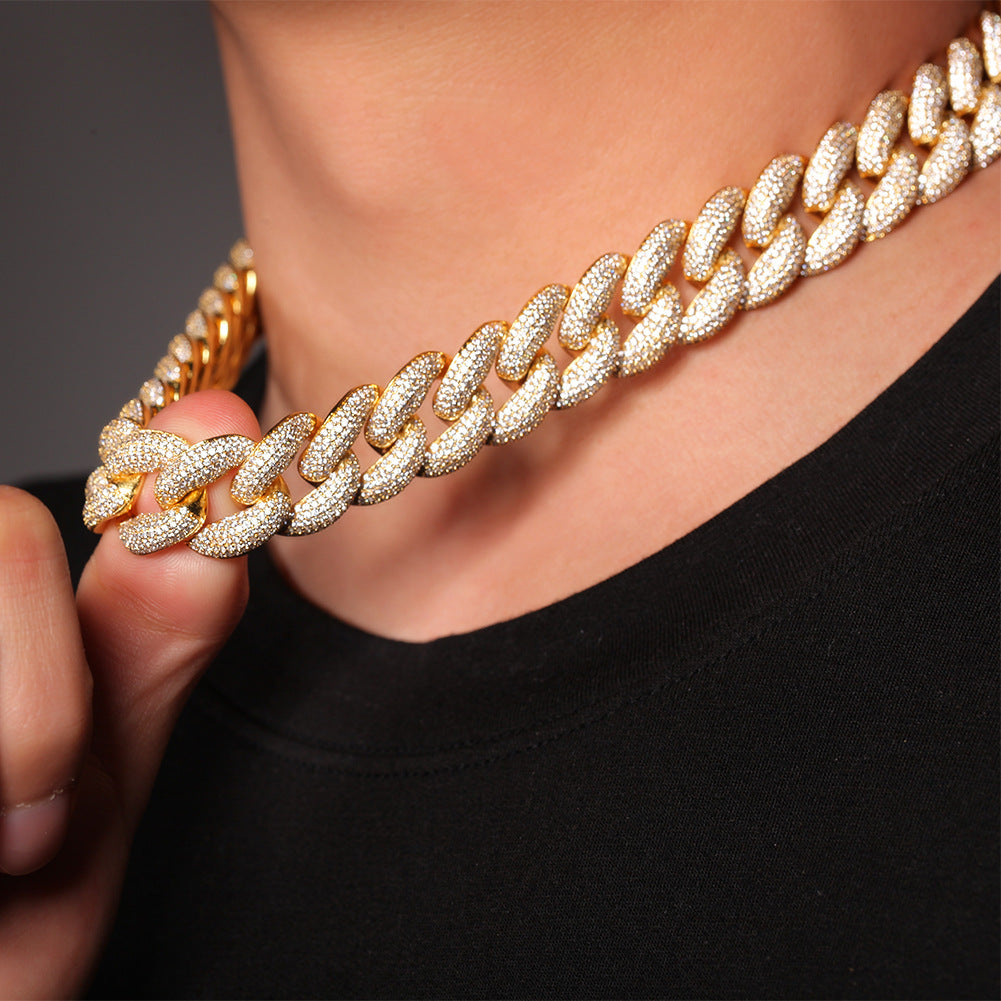 Unisex Gold Plated Cuban Link Necklace with 3D Full Cubic Zirconia Pendant Chain - Statement Hip Hop Jewelry 16/18/20 Inch