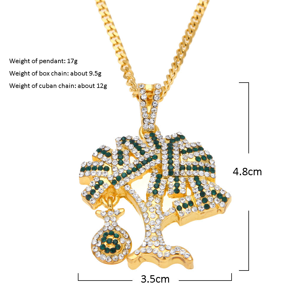 Iced Tree Pendant Necklace for Women & Men – Gold or Silver Tone CZ Statement Chain with Box or Cuban Chain product image