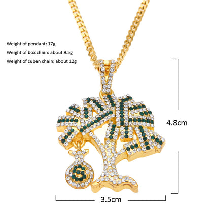 Iced Tree Pendant Necklace for Women & Men – Gold or Silver Tone CZ Statement Chain with Box or Cuban Chain