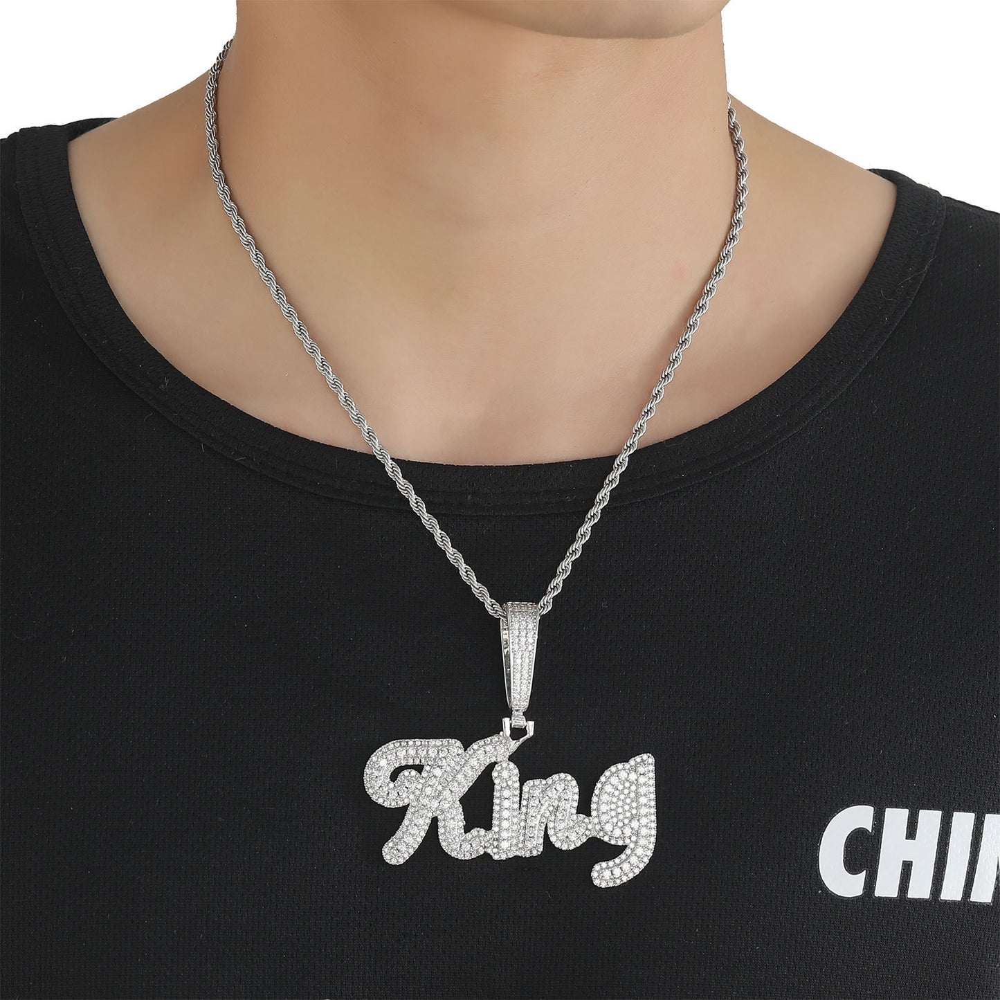 Hip Hop Letter Cubic Zirconia Pendant Necklace for Men and Women