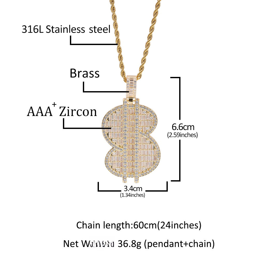 Iced Coin Money Pendant Necklace with Cubic Zirconia Twisted Chain for Men & Women