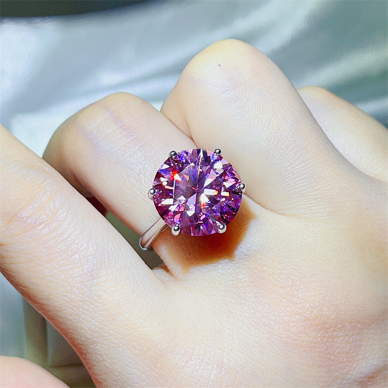 Pink Moissanite Ring for Women, 5 Carat or 10 Carat Round Solitaire Engagement Ring, Six-Prong Statement Ring product image