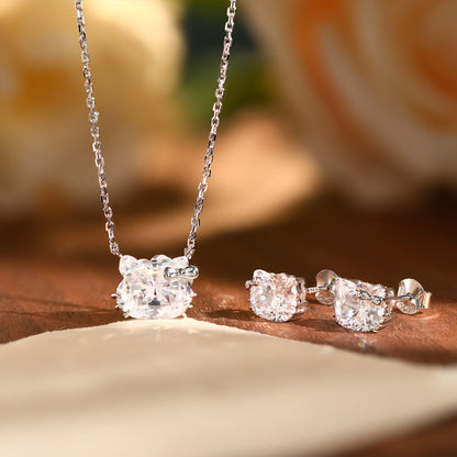 Square Crystal Necklace and Stud Earrings Set, Clear Stone Jewelry
