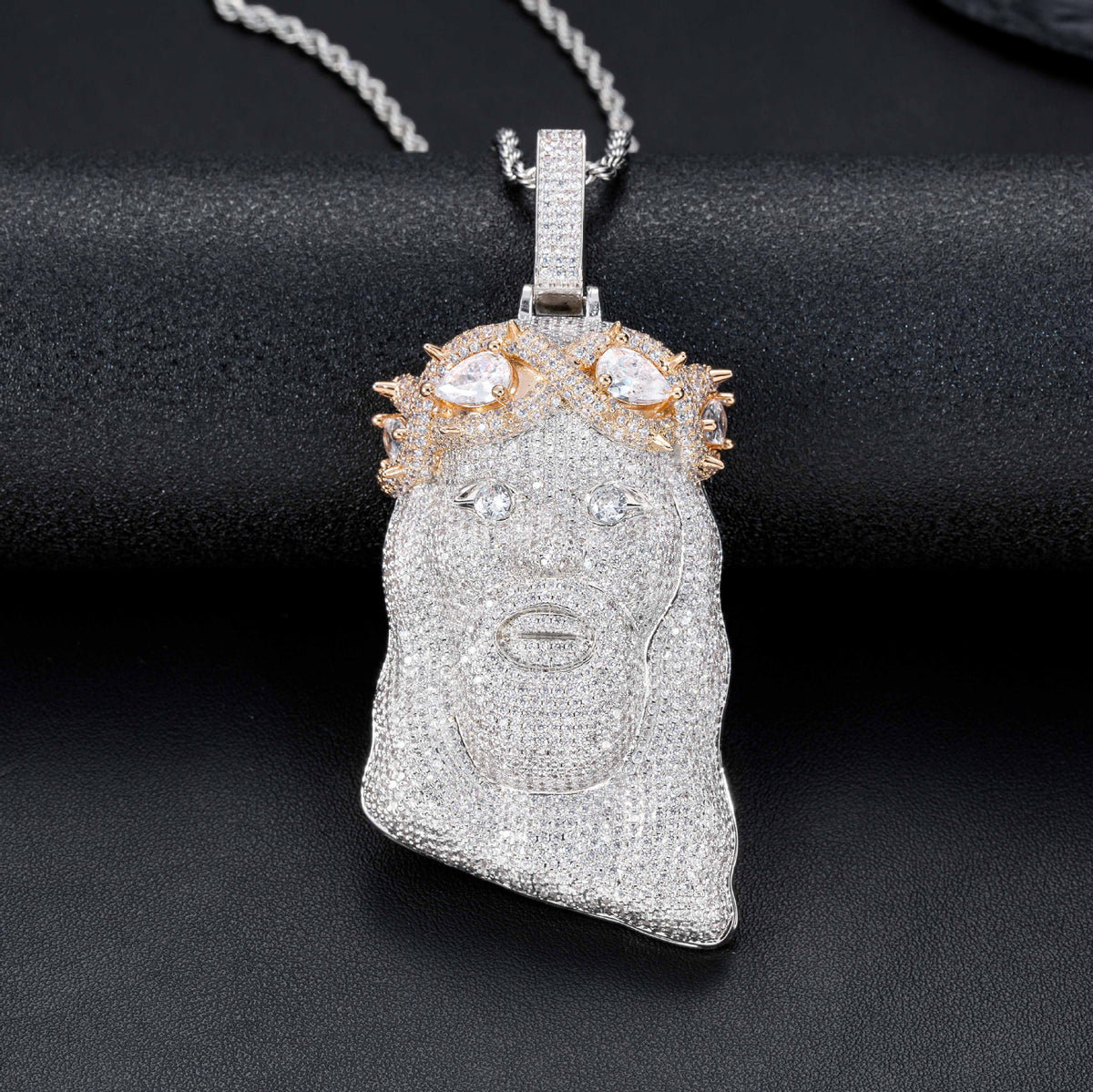 Iced Out Cartoon Face Pendant Necklace, Cubic Zirconia Hip Hop Rope Chain Jewelry product image