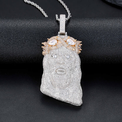 Iced Out Cartoon Face Pendant Necklace, Cubic Zirconia Hip Hop Rope Chain Jewelry