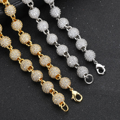 8 mm Pave CZ Bead Link Copper Necklace or Bracelet - CHA099