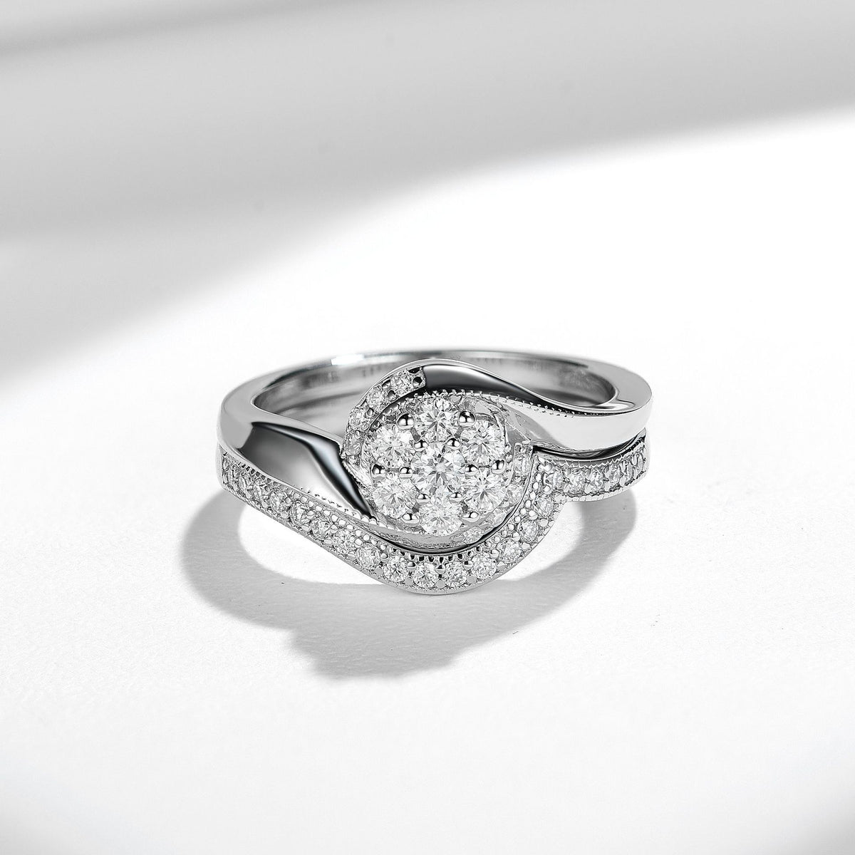 Moissanite Halo Ring Set for Women, Vintage Floral Stackable Engagement Ring, Promise Wedding Ring product image