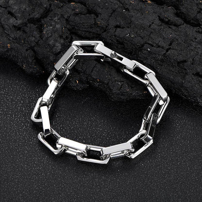 9 mm Polished Rectangular Link Hip Hop Bracelet with Stainless steel Base - CHA261