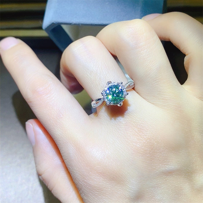 Green Moissanite Flower Ring for Women, 2 Carat Engagement Ring Style product image