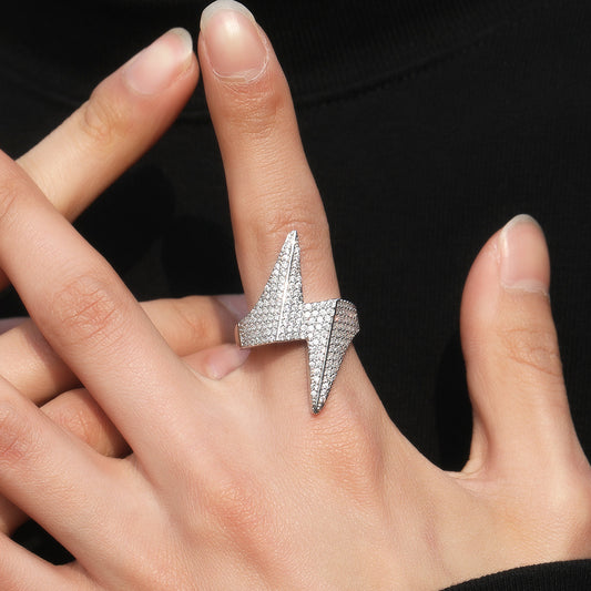 Unisex Lightning Bolt Cubic Zirconia Ring – Gold Plated or Silver Plated Statement Hip Hop Ring alternate product image