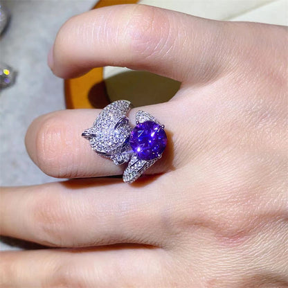 2 Carat Moissanite Ring for Women, Round Stone Pavé Ring, Engagement Promise Wedding Ring, Color Stone Statement Ring
