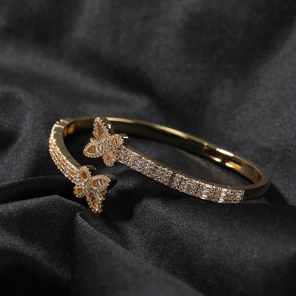 Butterfly Cubic Zirconia Cuff Bracelet for Women - Hip Hop Statement Bangle in Gold, Silver & Rose Gold product image