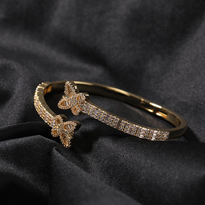 Butterfly Cubic Zirconia Cuff Bracelet for Women - Hip Hop Statement Bangle in Gold, Silver & Rose Gold
