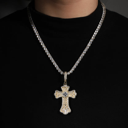 Iced Out Cross Pendant Necklace for Women and Men – Cubic Zirconia Twisted Chain in Gold, Silver & Rose Gold
