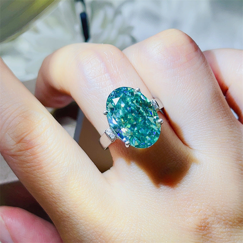 Mint Green Oval Cut Moissanite Ring for Women, 5 Carat or 10 Carat Statement Engagement Style Ring product image