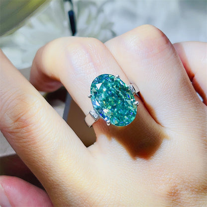 Mint Green Oval Cut Moissanite Ring for Women, 5 Carat or 10 Carat Statement Engagement Style Ring