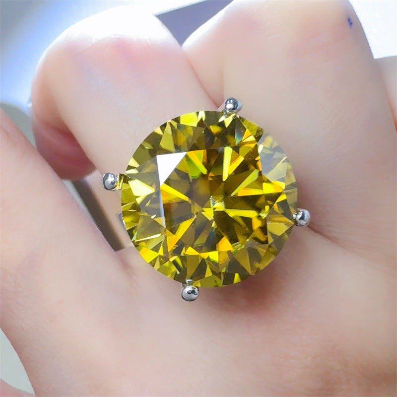 20 Carat Yellow Moissanite Ring for Women, Round Solitaire Engagement Style Ring product image