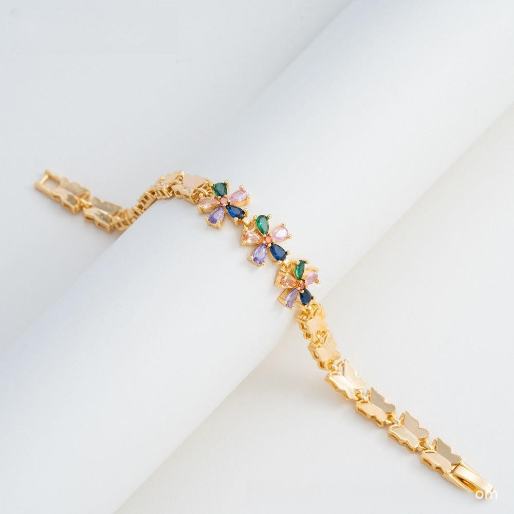 Elegant Camellia Flower Gold Plated Bracelet for Women & Men – Colorful Crystal Chain Bangle Jewelry 2026