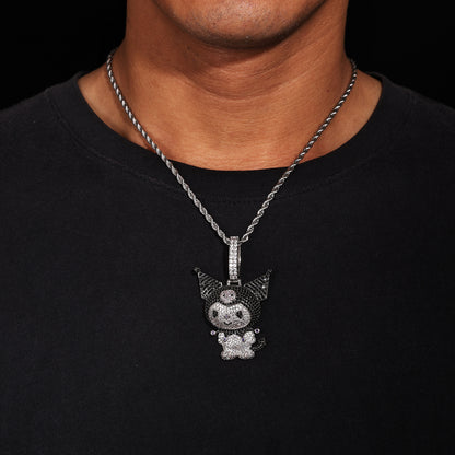 Iced Out Cartoon Character Pendant Necklace in Silvery Tone with Cubic Zirconia