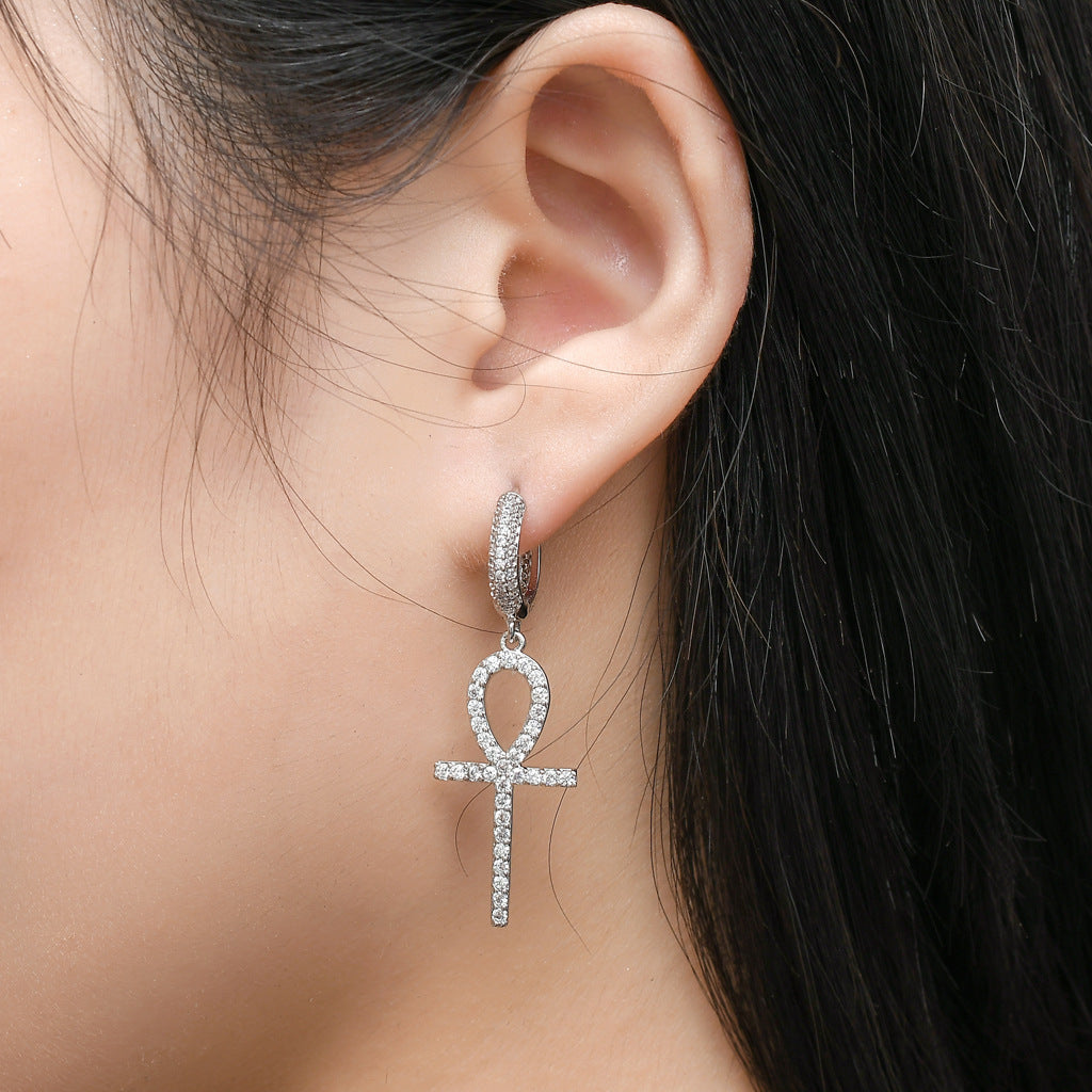 Vintage Cross Copper Earrings for Men