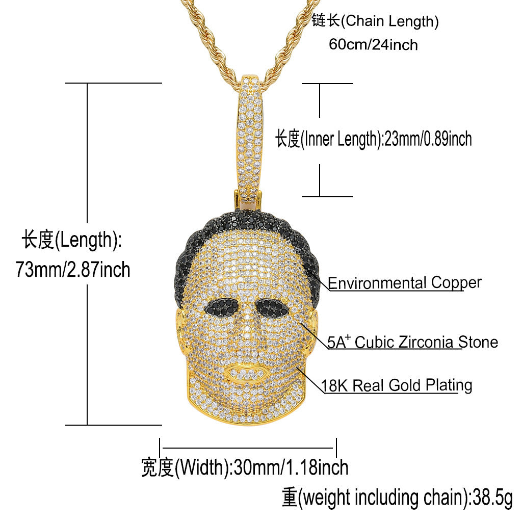 Hip Hop Fashion Cubic Zirconia Pendant Necklace for Men and Women
