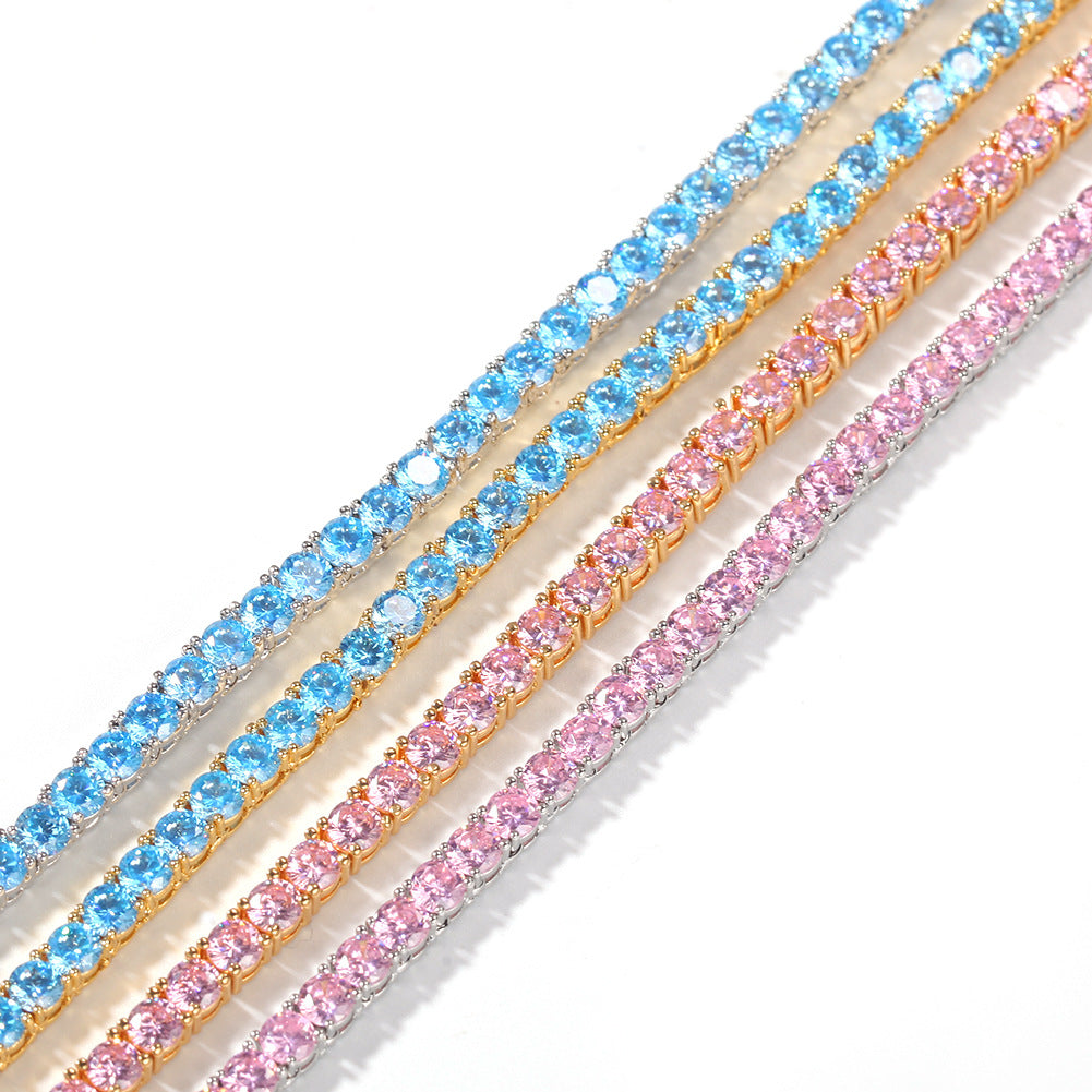 Pink Cubic Zirconia Tennis Chain Necklace for Women – Gold, Silver & Rose Gold Tone Line Pendant Chain