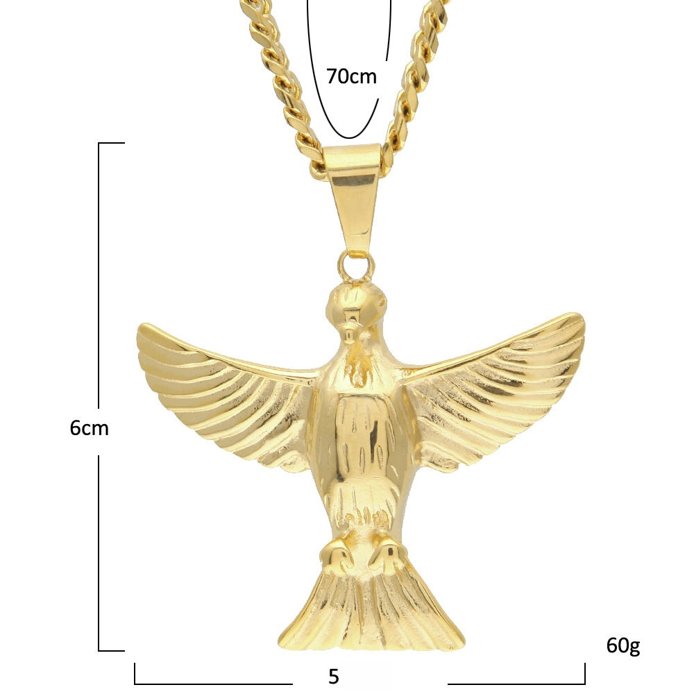 Unisex Stainless Steel Bird Pendant Necklace with 5mm Cuban Chain - Gold Plated or Silver Plated Statement Chain