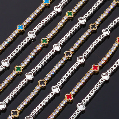 Colored Clover CZ Tennis Hip Hop Necklace or Bracelet with Copper Base - CHA289