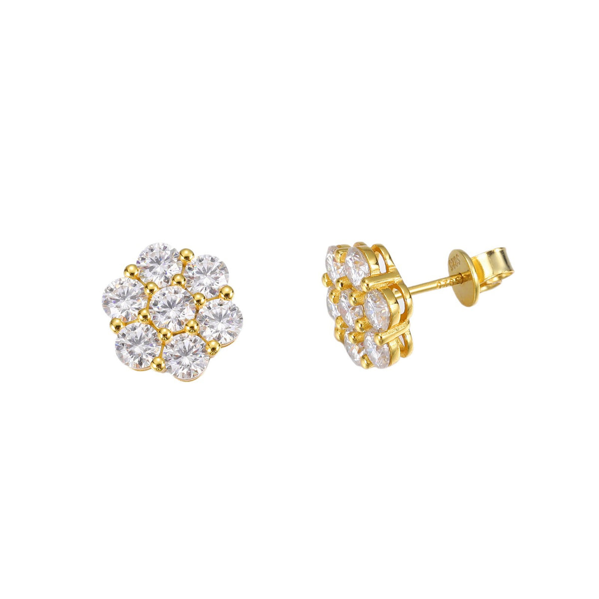 Gold Tone Moissanite Cluster Stud Earrings for Women and Men, Geometric Flower Style Sparkly Everyday Jewelry product image