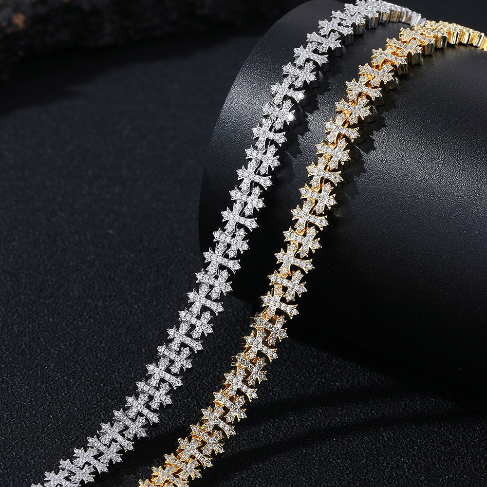 Cross Link Cubic Zirconia Chain Bracelet and Necklace, Unisex Iced-Out Jewelry product image