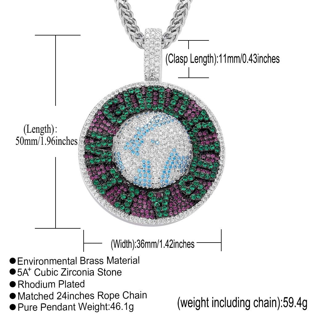 Hip Hop Round Copper Pendant Necklace for Men and Women