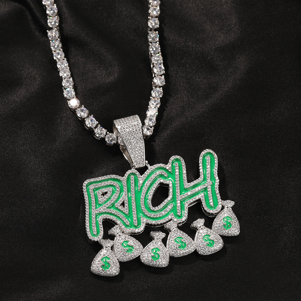 Iced Rich Letter Pendant Necklace for Women - Gold Plated or Silver Plated 24 Inch Twisted Chain Statement Charm Necklace