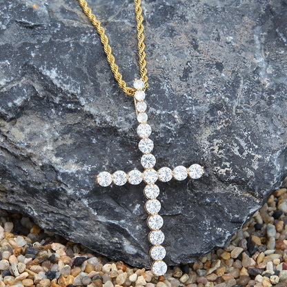 Iced Out Cross Pendant Necklace for Women & Men, Cubic Zirconia Statement Chain in Gold or Silver Tone, Twisted Rope or Cuban Link Necklace