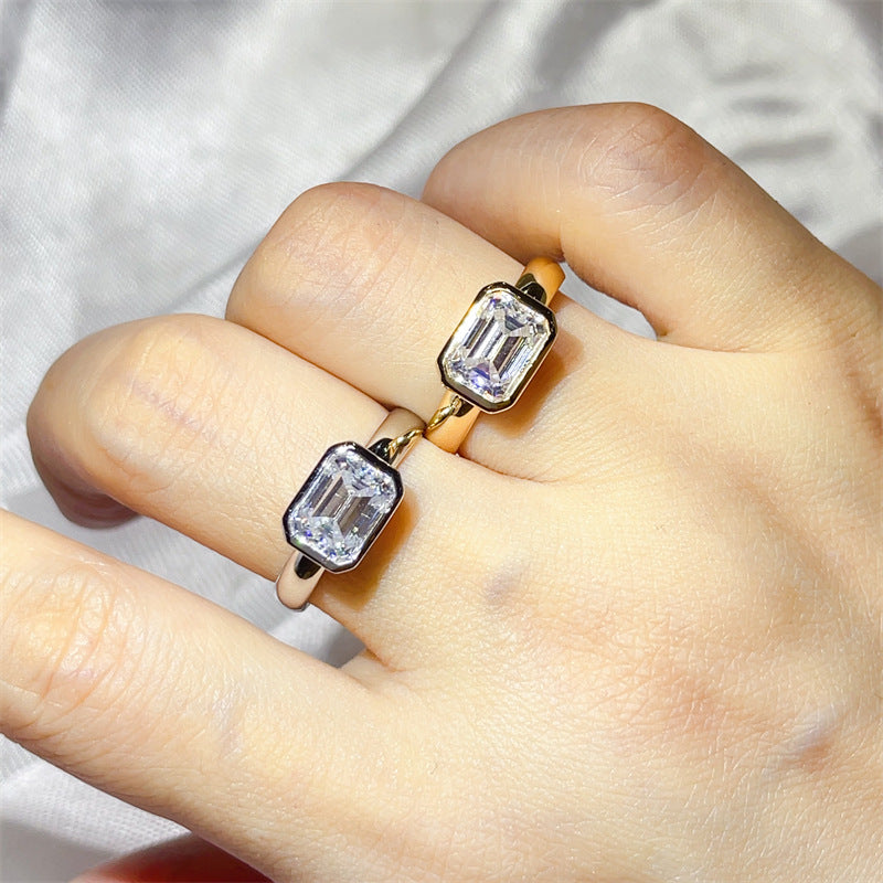 2 Carat Emerald Cut Moissanite Ring for Women, S925 Polished Bezel Set Promise Engagement Ring product image